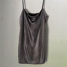 Zara Dresses | Zara Silver Metallic Spaghetti Strap Dress - L | Color: Gray/Silver | Size: L