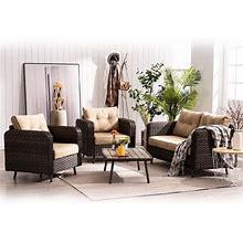 Mcombo Patio Furniture Set,Outdoor Wicker Sofa Set,Aluminum Frame,Brown Rattan 6082-9541Br