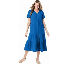 Plus Size Women's Button-Front Tiered Dress By Woman Within In Bright Cobalt (Size 26 W)