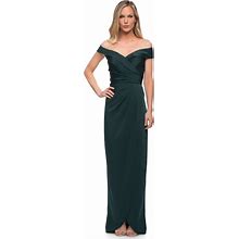 La Femme 25206 - Ruched Cap Sleeved Long Jersey Dress