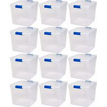 Homz Heavy Duty Modular Clear Plastic Stackable Storage Tote Containers With Latching And Locking Lids, 31 Quart Capacity, 12 Pack