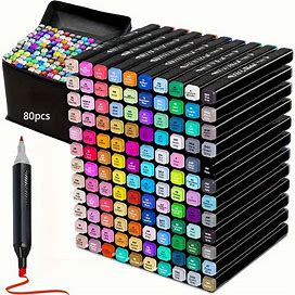80 Colors Alcohol-Based Dual Tip Coloring Art Markers, Plus 1 Blender Marker With Thick Package,Temu