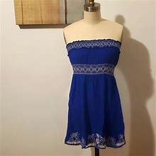 Forever 21 Dresses | Blue Strapless W. Embroidery Mini Dress | Color: Blue/Cream | Size: S