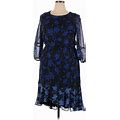 Laundry By Shelli Segal Casual Dress - A-Line Crew Neck 3/4 Sleeves: Blue Print Dresses - Women's Size 12