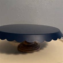 Ecco Display Cake Stand Blue Metal Wood Pedestal - Home | Color: Blue