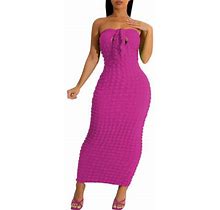 Gzea Womens Dresses New European And American Women's Sexy Slim Bubble Cloth Sleeveless Dress Stretchable And Elastic Hot Pink,L