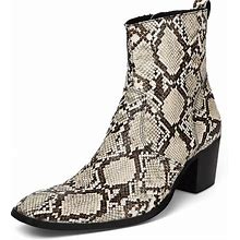 Rui Landed Ankle Boots For Men Outdoor Premium Genuine Leather Shoes Pull On Square Toe Imitation Crocodile/Snake Skin Inner Zipper High Heel