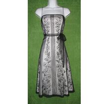 Adrianna Papell White Black Embroidered Mesh Fit Flare Social Dress 6P $199