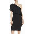 Three Dots Womens Black Ruffled One Shoulder Party Cocktail Dress Sz