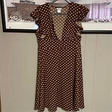 Venus Dresses | Venus Deep V Brown Polka Dot Dress Size Large | Color: Brown | Size: L