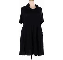Torrid Casual Dress - A-Line High Neck Short Sleeves: Black Solid Dresses - Women's Size 3X Plus
