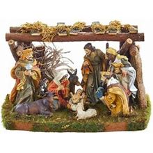 Kurt Adler Nativity Set With 9 Figures And Stable, Brown
