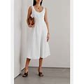 Vince Paneled Linen Blend Slip Off White Sleeveless Midi Dress Size S $525