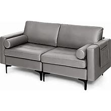 Giantex Modern Loveseat, 2-Seater Sofa Couch, Thick Cushion & 2 Bolsters, Armrest Magazine Cabby With 2 Pockets, Metal Legs, Ideal For Living Room Re