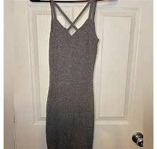Midi Womens Grey Knit Dress | Color: Gray/White | Size: M