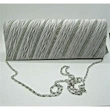 Jessica Mcclintock Evening Bag Silver Clutch Aysmetrical Diamond Shoulder Strap