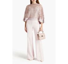 Valentino Lilac Mauve Pink Cape Effect Metallic Corded Lace Top S