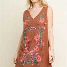 Umgee Dresses | Umgee Floral Embroidered Boho Shift Mini Dress | Color: Brown/Red | Size: Various