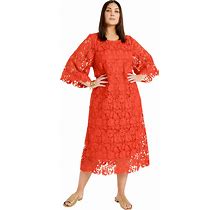 Plus Size Women's Bell-Sleeve Lace Midi Dress By June+Vie In Nectarine (Size 22/24)