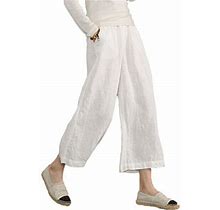 Ecupper Womens Casual Loose 100 Linen Elastic Wasit Ankle Pants Plus Size Cropped Trousers White Xl, 12-14