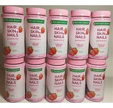 (Lot Of 10)Nature's Bounty Hair Skin Nails With Biotin 80 Gummies Ea. Strawberry