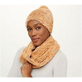 Sprigs Textured Faux Fur Beanie And Scarf Set, Size One Size, Caramel