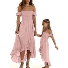 Inevnen Mommy And Me Dresses Matching Outfits Off-Shoulder Dress With Ruffled Hem Sweet Floral Long Dress