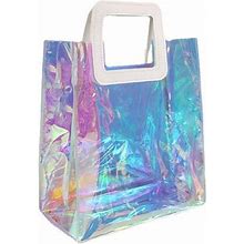 Canker Clear Tote Bag Holographic Rainbow Work Shopping Bag Multi-Use Shoulder Handbag