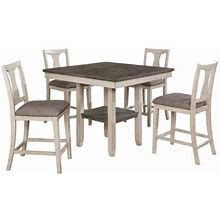 Furniture Of America Abram II 5-Piece Wood Counter Dining Set In Antique White