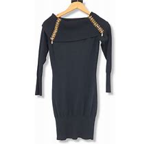 Venus Women's Off Shoulder Jewel Stud Zip Detail Sweater Dress Black Size Small