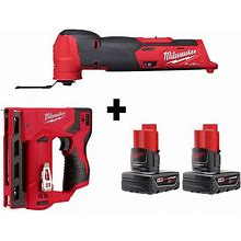 M12 FUEL 12V Lithium-Ion Cordless Oscillating Multi-Tool And Crown Stapler With Two 3.0 Ah Batteries