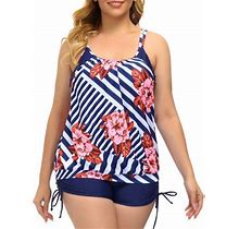 Plus Size Two Piece Tankini Swimsuits For Women Blouson Swim Tops With Boy Shorts Women Bathing Suits Athletic Swimwear