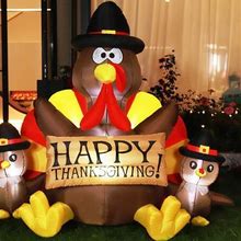VIVOHOME 6ft Height Happy Thanksgiving Inflatable LED Lighted Turkey Family Blow Up Outdoor Lawn Yard Decoration