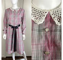 Handmade Dresses | Vintage 70S Handmade Plaid Prairie Secretary Midi Shirtwaist Dress M Medium Pink | Color: Gray/Pink | Size: M