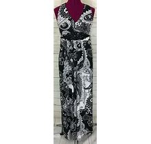 York & Company Stretch Black White Floral Maxi Dress Empire Waist Size