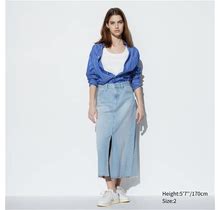 Women's Denim Long Skirt (Raw Hem) | Blue | 4 | UNIQLO US