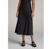Pull-On Satin Midi Skirt For Tall Women In Black L / Tall / Black