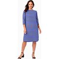 Plus Size Women's Stretch Cotton Boatneck Shift Dress By Jessica London In Dark Sapphire Stripe (Size 20 W) Stretch Jersey W/ 3/4 Sleeves