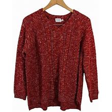 Time And Tru Cable Knit Marled Sweater Plus Size XXXL 22 Pullover V Neck Red Top - Women | Color: Red | Size: 3XL