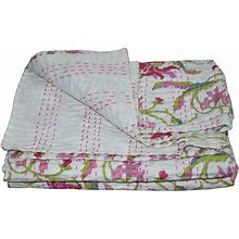 Floral Handmade Kantha Quiltindian Bedspread Throw Cotton Blanket Gudari Twin