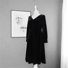 Talbots Dresses | Talbots Billow Sleeve Black Velour Velvet Fit & Flare Dress Size 2 | Color: Black | Size: 2