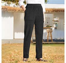 Ladies Casual Solid Colour Elastic Waist Straight Casual Pants With