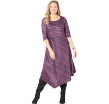 Plus Size Women's Impossibly Soft Textured Knit Dress By Catherines In Pink Burst Tweed Stripe (Size 2X)