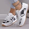 Josdec Clearance Sneakers For Women Wide Width Large Casual Thick Sole Leopard Pattern Patchwork Casual Single Shoe