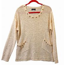Venus Sweaters | Nwot! Venus Lightweight Sparkly Cream&Gold Sweater W/ Studsxl | Color: Gold | Size: Xl