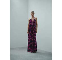 MANGO - Low-Cut Printed Silk Dress Purple - 4 - Women