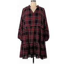 Cece Casual Dress - A-Line V-Neck 3/4 Sleeves: Red Plaid Dresses - Women's Size 2X