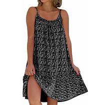 Beach Dresses For Women Neck Ruffle Hem Spaghetti Strap Sleeveless Short Dress Beach Dress Casual Floral O Black Dress M