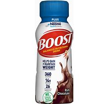 Boost Plus Complete Nutritional Drink, Rich Chocolate, 8 Fl Oz Bottle, 24 Pack