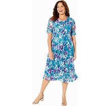Plus Size Women's Stretch Lace Fit & Flare Dress By Catherines In Deep Teal Watercolor Floral (Size 2X)
